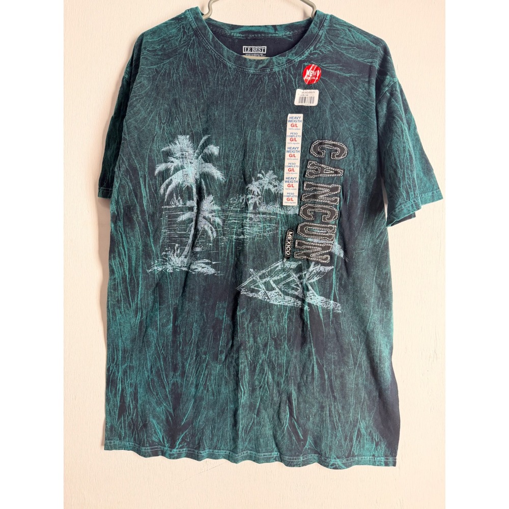 Le Best Cancun Mexico T-Shirt Mens Large Green Black Lava Dye Acid Wash NWT